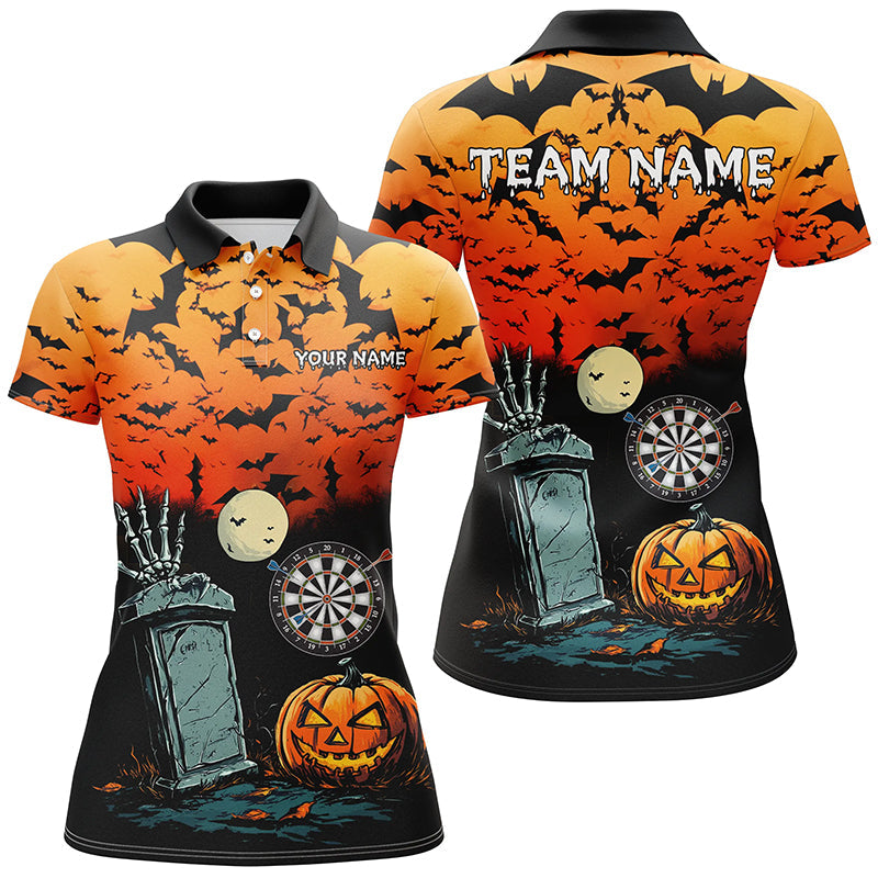 Individuelles Halloween Spuk Nacht Dart Poloshirt für Damen, Lustiges Gruseliges Dart Trikot Geschenk TDM2666