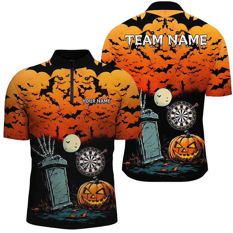 Individuelles Halloween Spook Night Dart Herren Shirt mit Viertelreißverschluss, Lustiges Gruseliges Dart Trikot Geschenk TDM2666