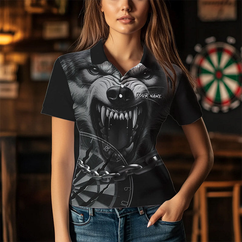 Knurrender Wolf Dartpolo & 1/4 Reißverschluss personalisierte Dartshirts für Damen, Darttrikots TDM3374
