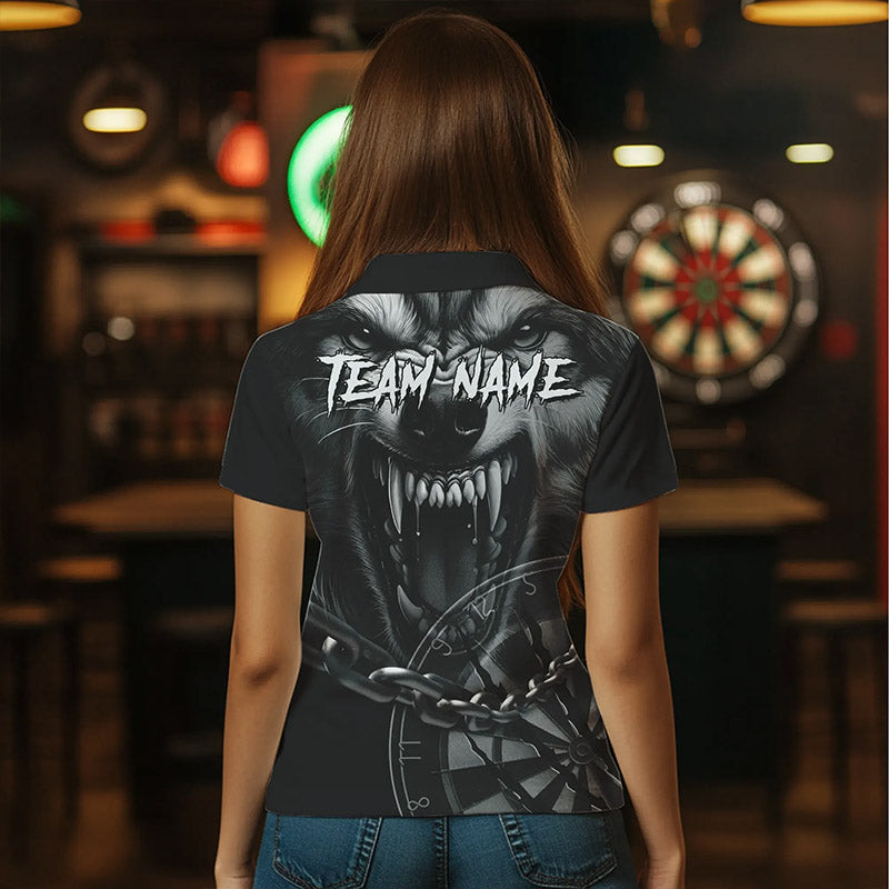 Knurrender Wolf Dartpolo & 1/4 Reißverschluss personalisierte Dartshirts für Damen, Darttrikots TDM3374