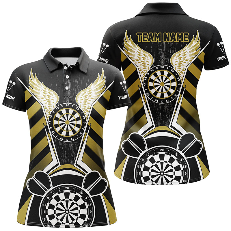 Individuelles Schwarz Gelbes Dartboard Flügel Dart Poloshirt für Damen, Lustiges Dart Trikot TDM2931