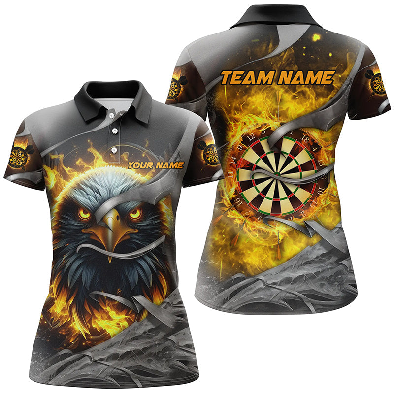 Individuelles Adler Dartboard Feuer Dart Poloshirt für Damen, Dart Liga Team Trikot Gelb TDM2933