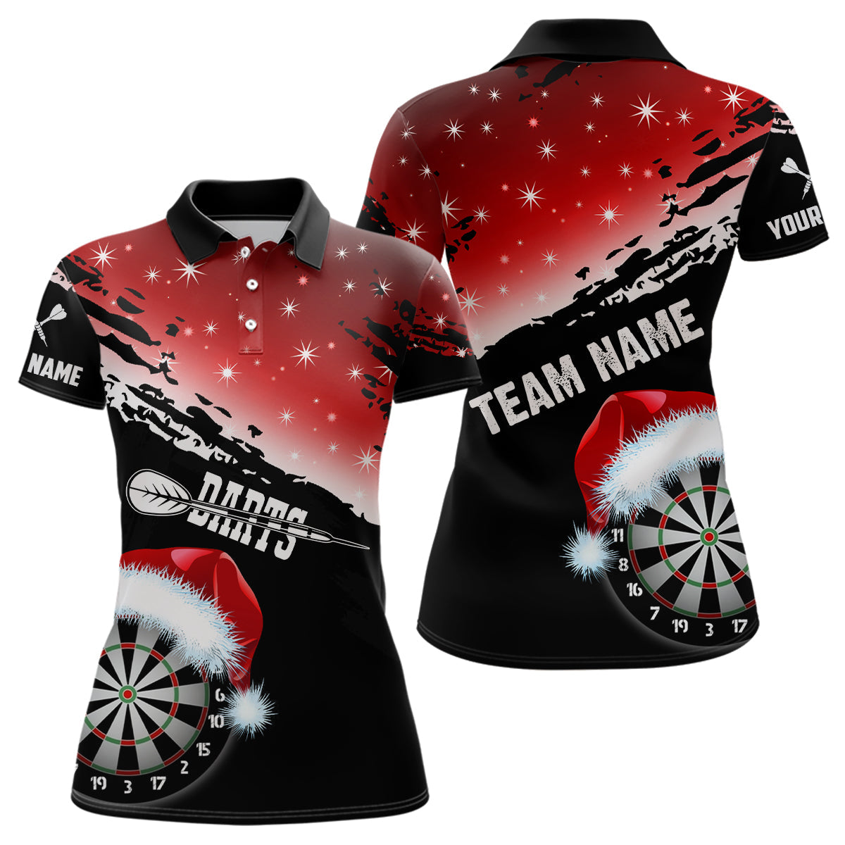 Individuelles Rotes Santa Dartboard Weihnachten Dart Poloshirt für Damen, Lustiges Dart Trikot TDM2953