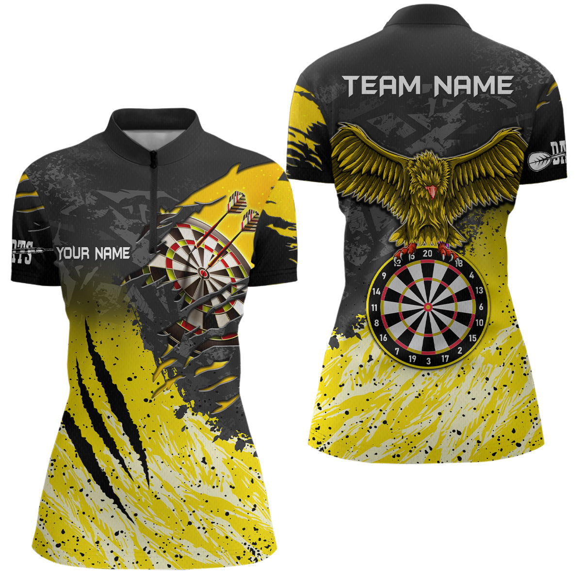 Individuelles Schwarz-Gelb Adler Dartbrett Dart Damen Quarter Zip Shirt, Dart Trikot Team TDM3521