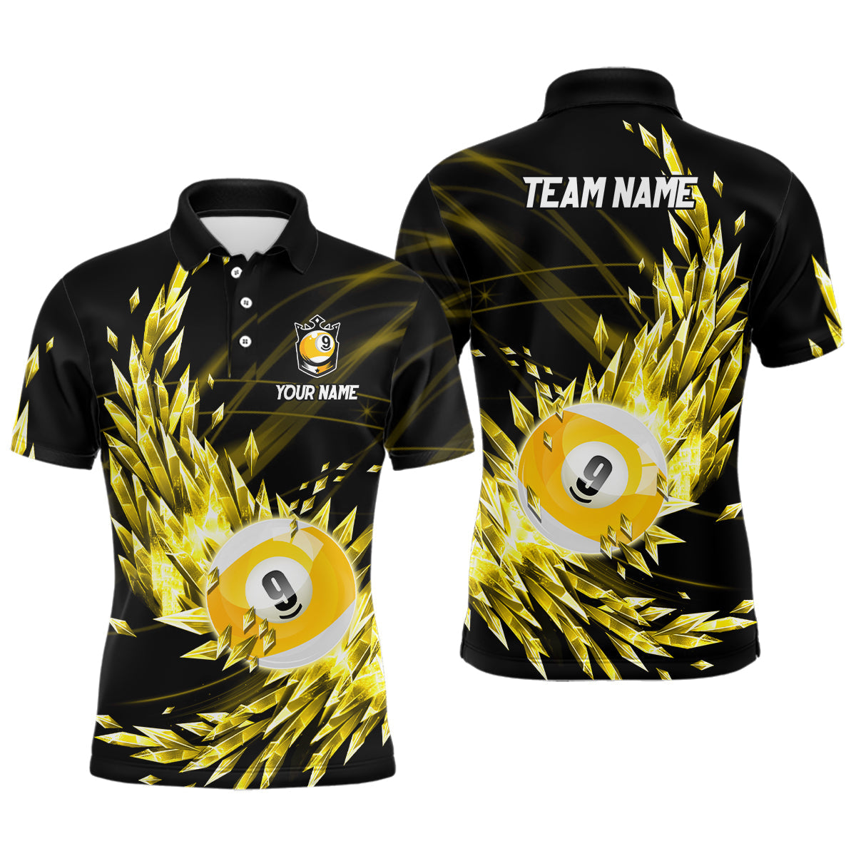 3D Gelbes gefrorenes Eis Poloshirt für Herren, personalisiertes 9-Ball-Pool-Billardshirt TDM1774