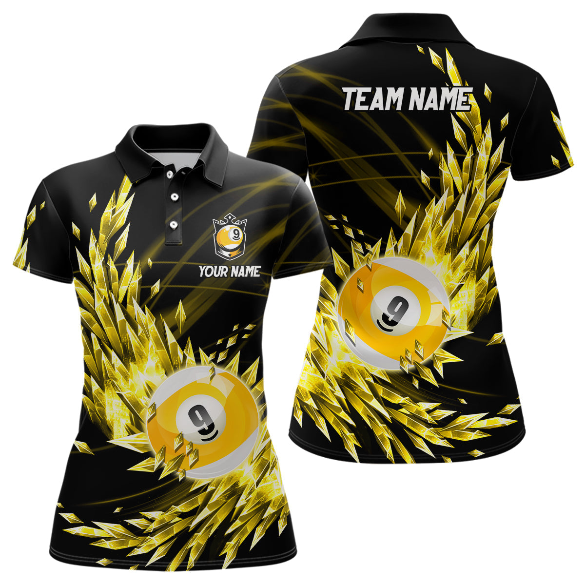 3D Gelbes gefrorenes Eis Poloshirt für Damen, personalisiertes 9-Ball-Pool-Billardshirt TDM1774