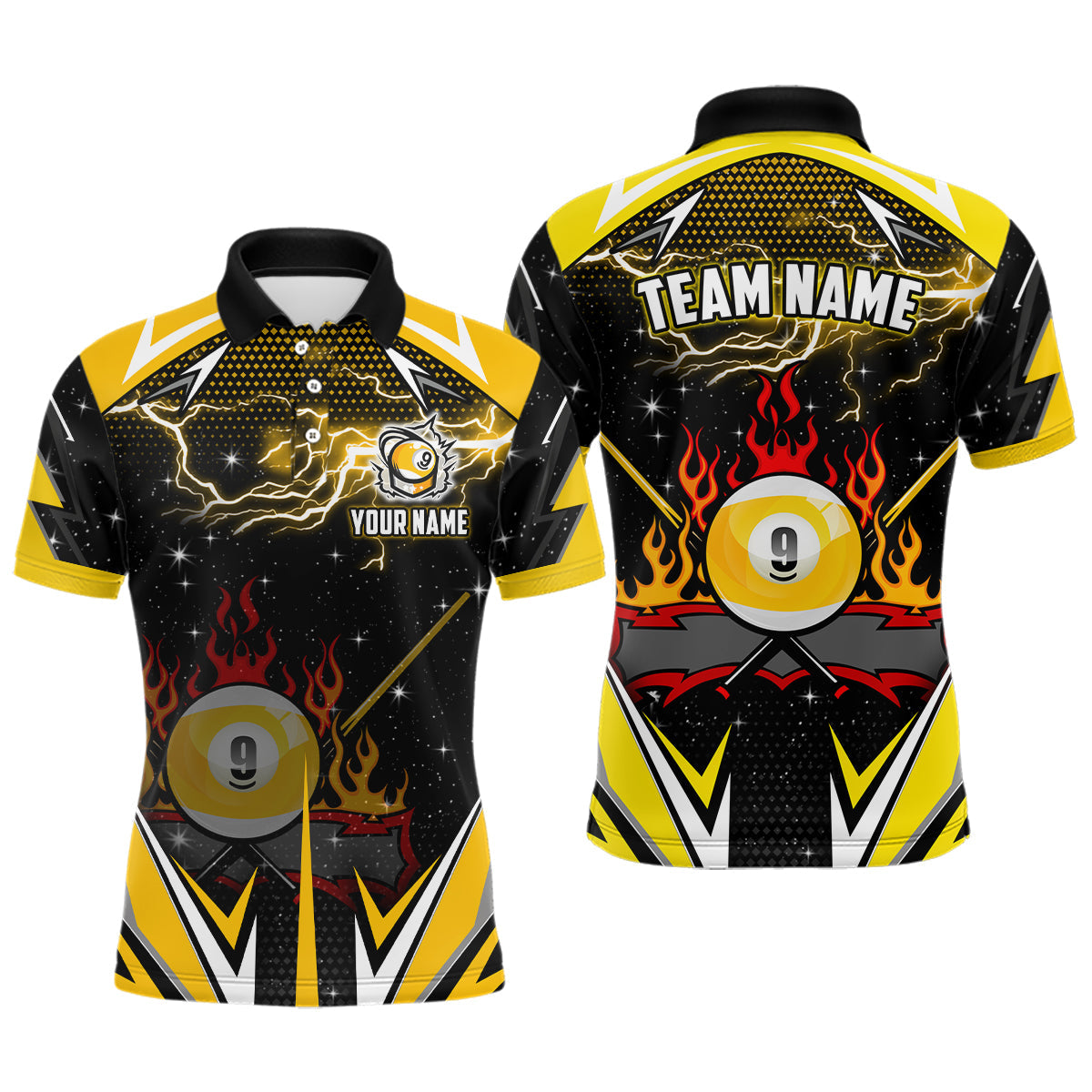 9-Ball-Pool-Billard individuelles 3D-Poloshirt für Herren, Teamliga-Billardshirt TDM1205