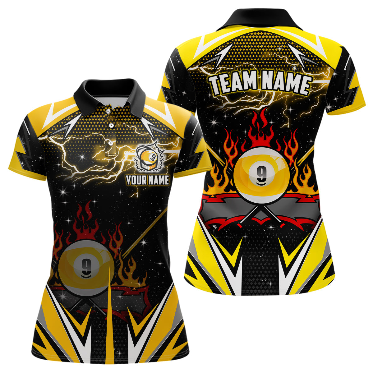 9-Ball-Pool-Billard individuelles 3D-Poloshirt für Damen, Teamliga-Billardshirt TDM1205