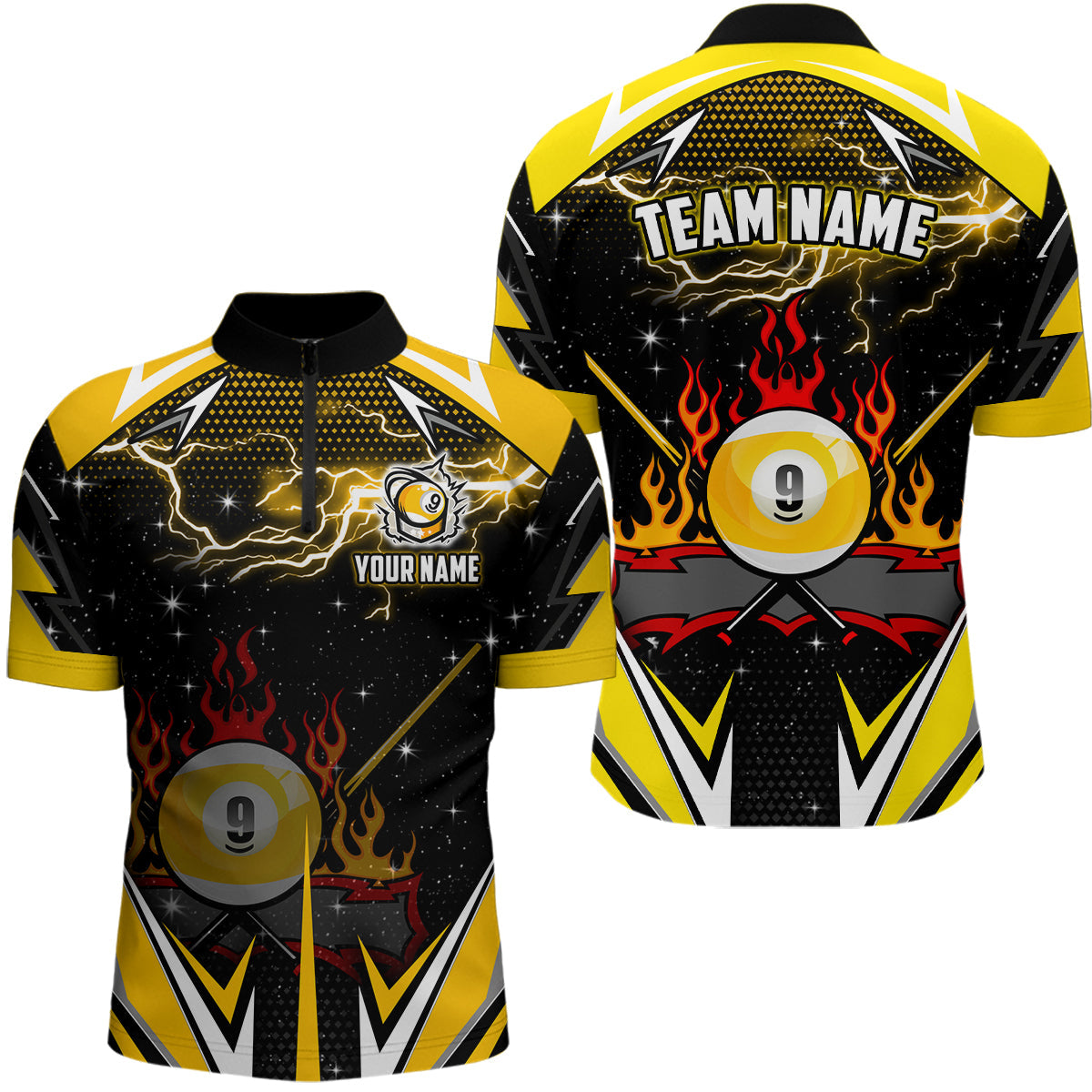 9-Ball-Pool-Billard individuelles 3D-Shirt mit Viertelreißverschluss für Herren, Teamliga-Shirt TDM1205