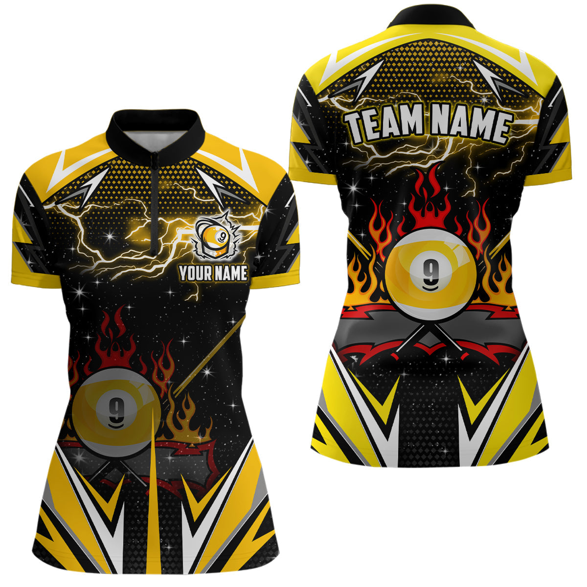 9-Ball-Pool Billard maßgeschneidertes 3D Quarter-Zip Shirt für Damen, Teamliga-Billard-Shirt TDM1205