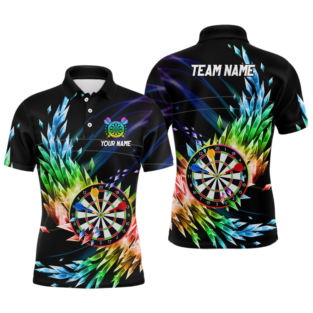 Individuelles Buntes Gefrorenes Eis Dart Poloshirt Für Herren, Darttrikot Team Outfit TDM1431
