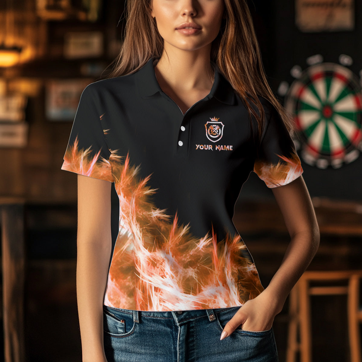 Eisiges Orange Licht Damen-Dartpolo & 1/4 Reißverschlussshirts, personalisierte Dartshirts für Teams TDM2978