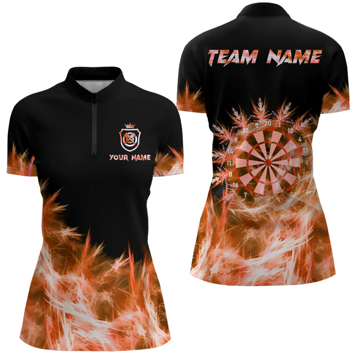 Eisiges Orange Licht Damen-Dartpolo & 1/4 Reißverschlussshirts, personalisierte Dartshirts für Teams TDM2978