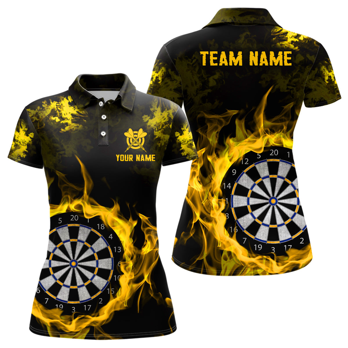 Individuelles Feuerflamme Gelbes Dartbrett Herren Poloshirt, Team Dart Shirt TDM2031