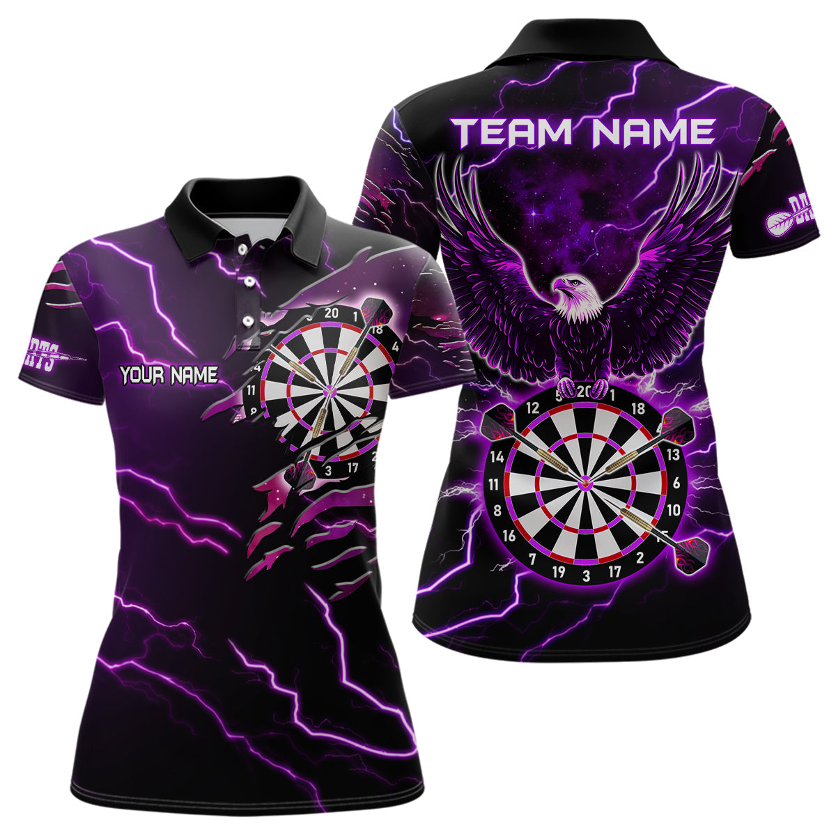 Individuelles Donner-Blitz Adler Lila Darts-Poloshirt für Damen, Dart-Trikot TDM3578