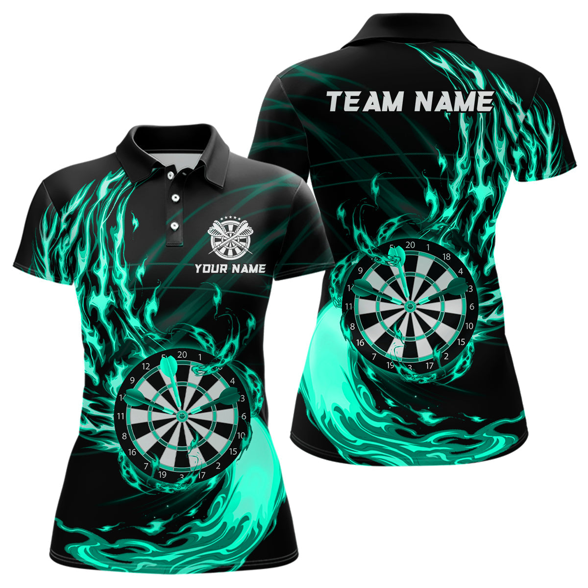Individuelles Türkises Feuerflamme Dartbrett Dart-Poloshirt für Damen – Dart-Trikots TDM3739
