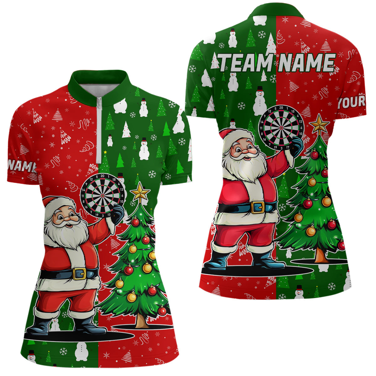 Individuelles Rot-Grünes Darts Weihnachtsmann Weihnachts-Dart Damen Quarter Zip Shirt, Lustiges Xmas Dart Trikot TDM3021