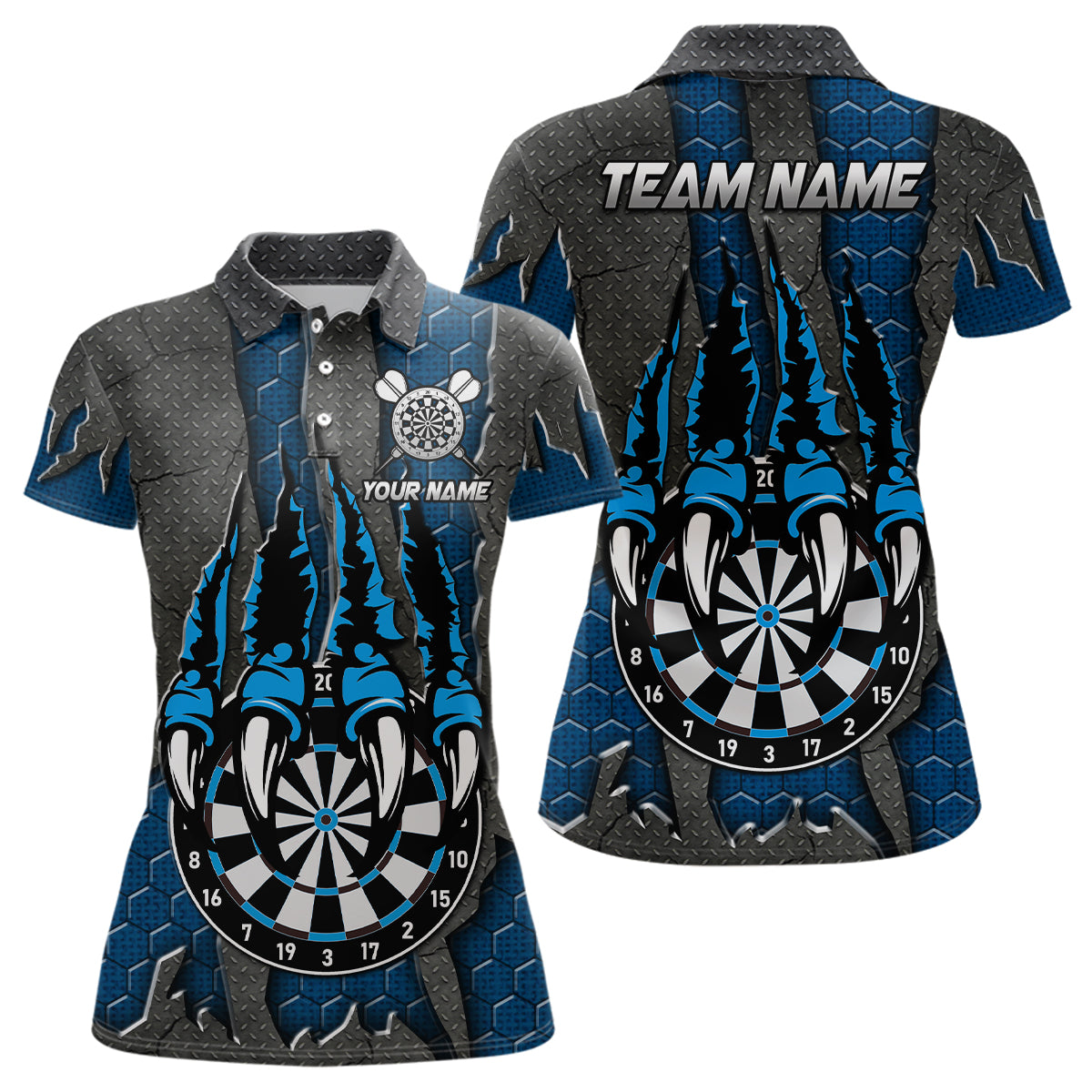 Individuelles Blau Klaue Dart Board Dart Poloshirt für Damen, Dart Liga Dart Trikot TDM3054