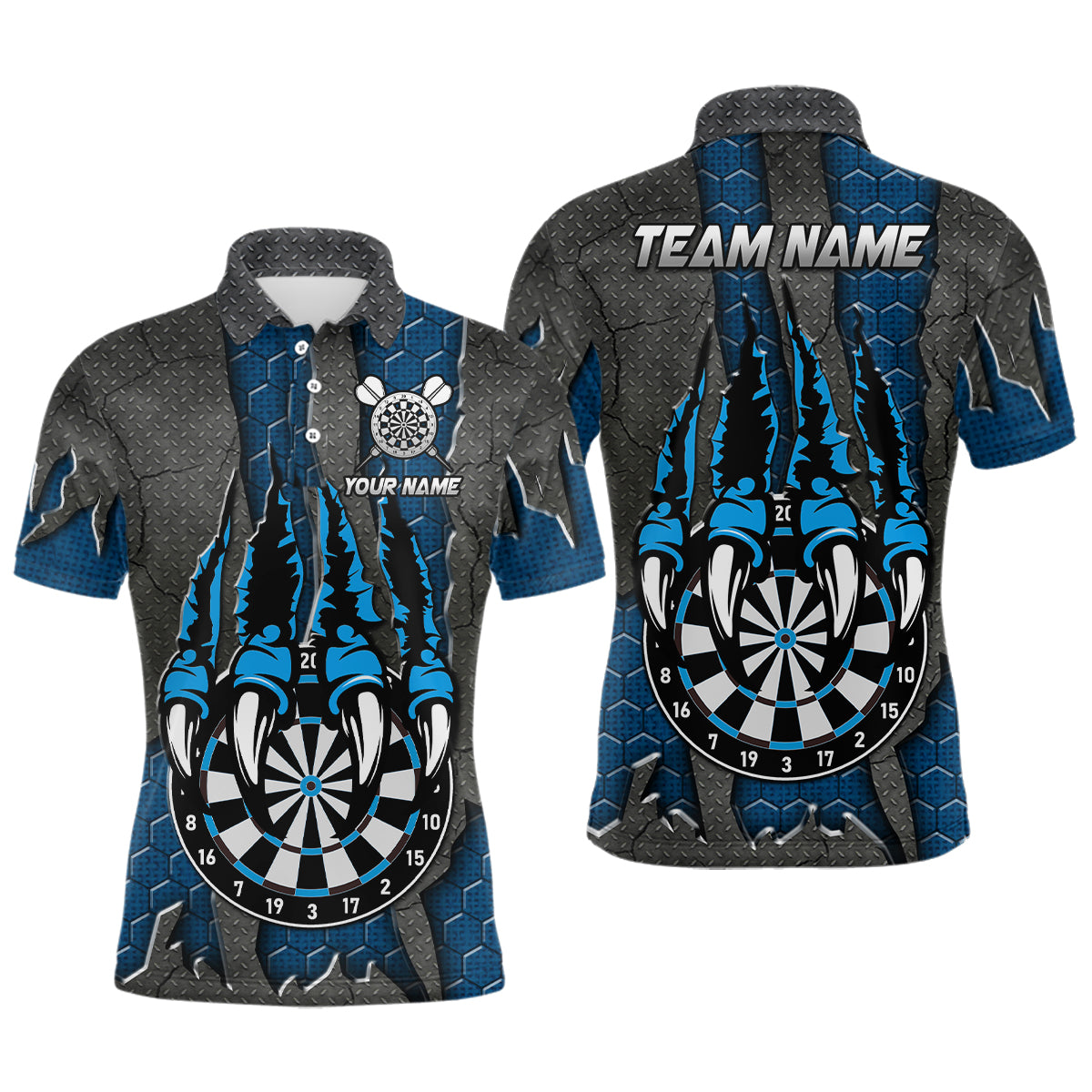 Individuelles blaues Klauen-Dartbrett-Dart-Poloshirt für Herren, Dart-Liga-Darttrikot TDM3054