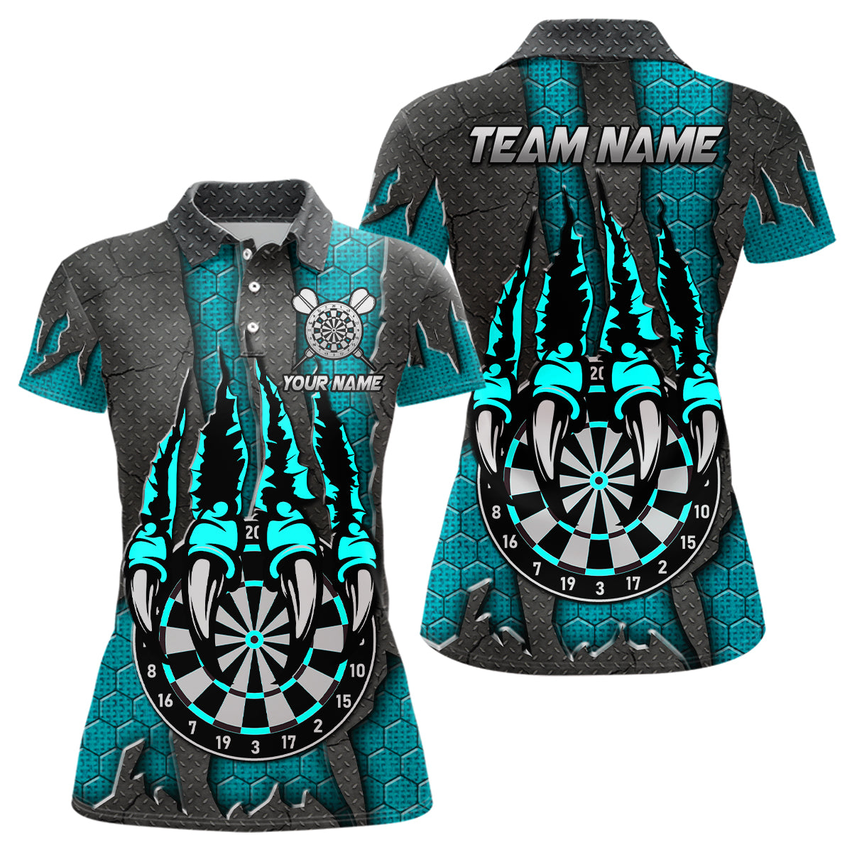 Individuelles Türkises Klaue Dart Board Dart Poloshirt für Damen, Dart Liga Dart Trikot TDM3056