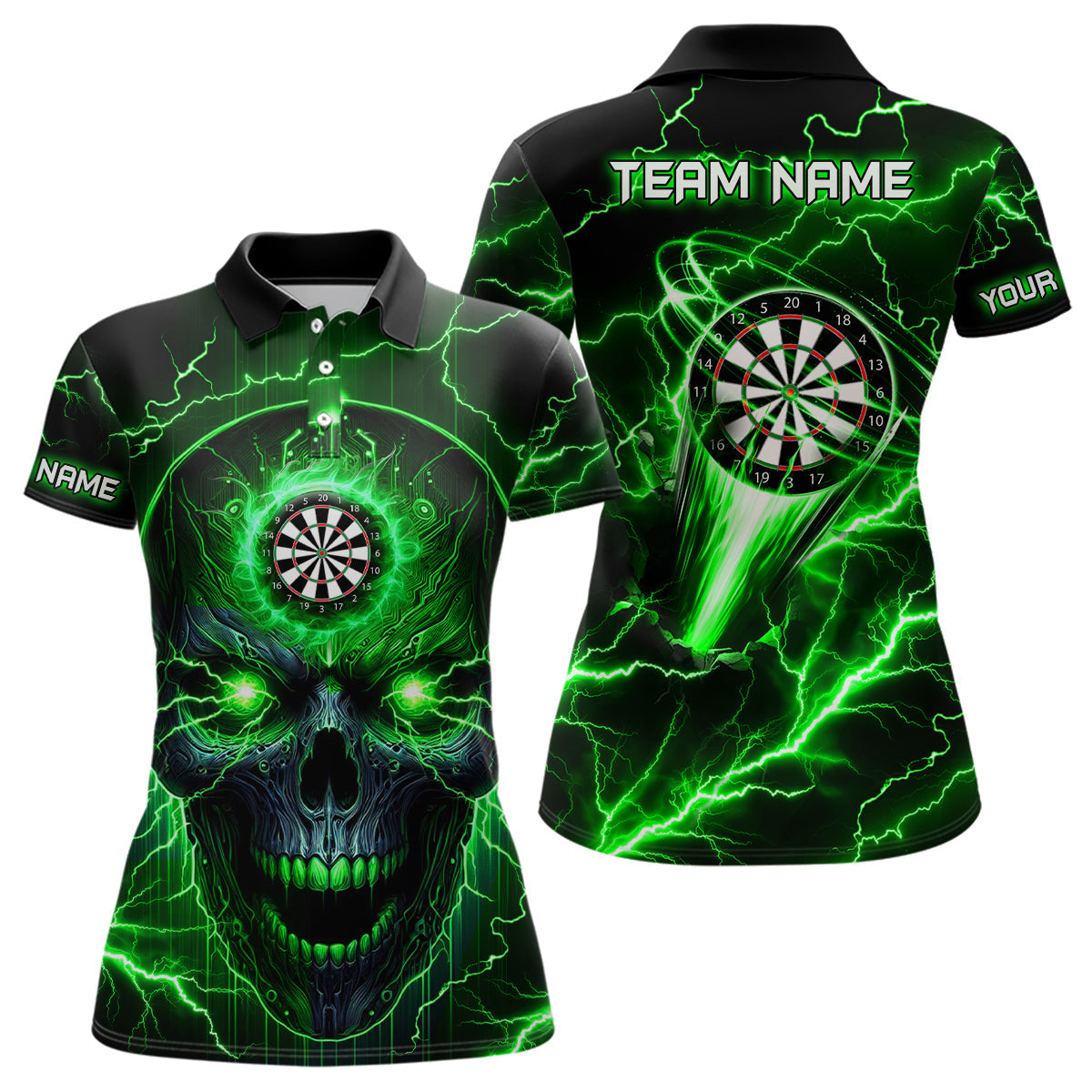 Individuelles Grünes Dart Totenschädel Dart Poloshirt Für Herren, Dart Team Liga Shirt TDM1510