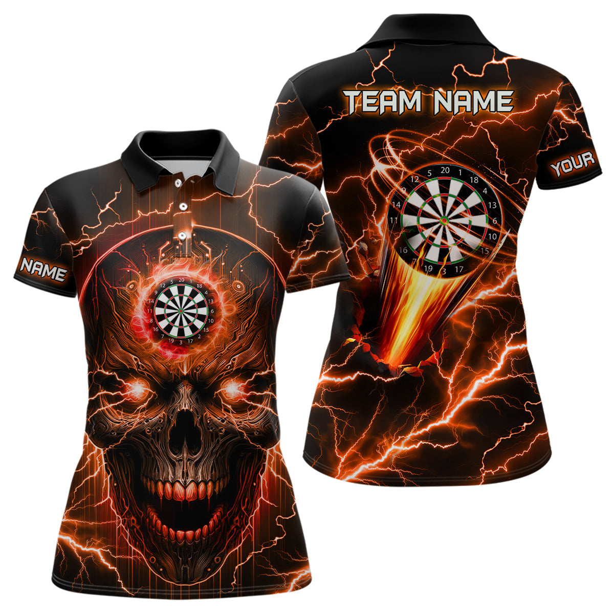 Individuelles Oranges Dart Totenschädel Dart Poloshirt Für Herren, Dart Teamtrikot TDM1512