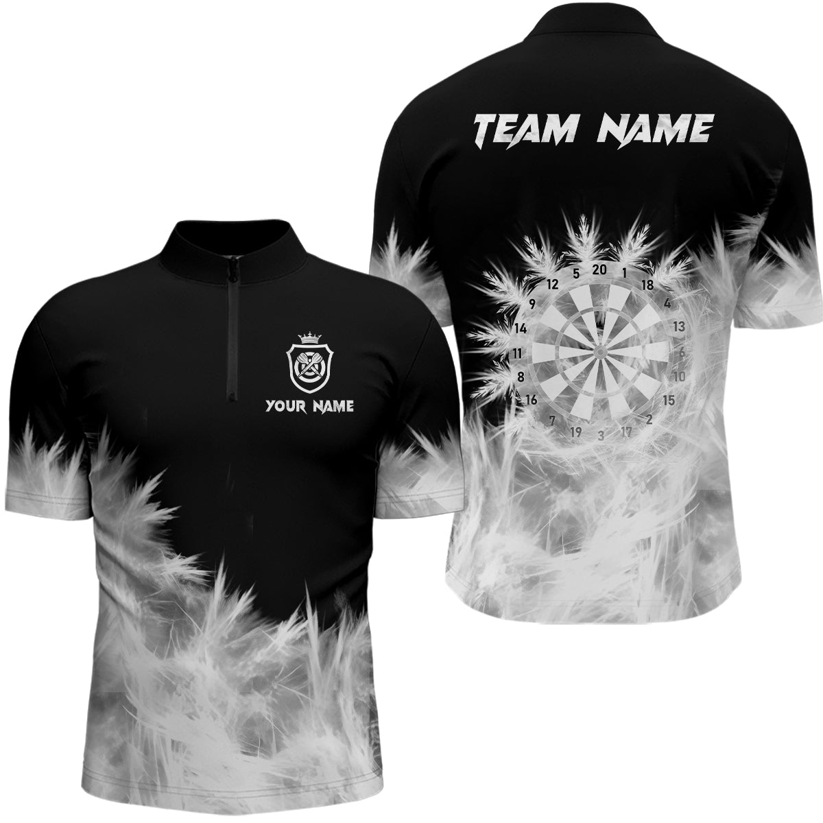 Individuelles Eis Schwarzes Weiß Licht Dart Herren Shirt mit Viertelreißverschluss, Team Dart Trikot TDM2832