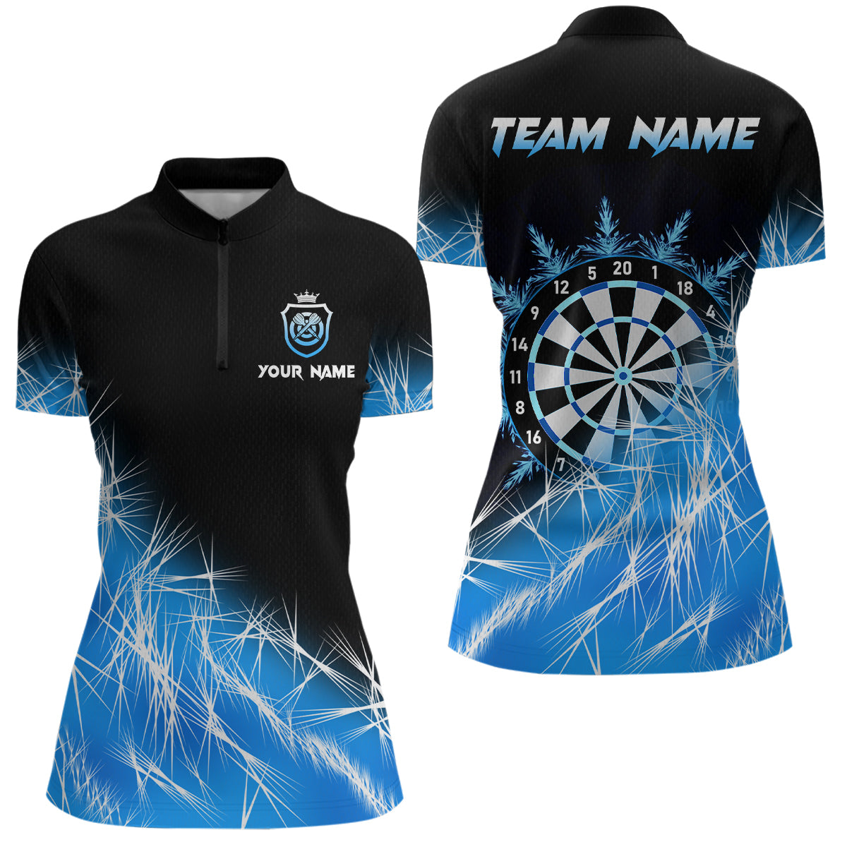 Individuelles Blaues Eisige Lichter Dart Quarter Zip Shirt Für Damen – Team Dart Trikots TDM3799