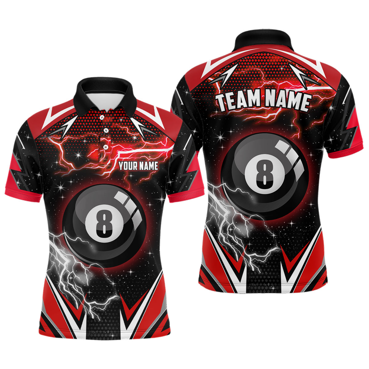 8-Ball-Pool-Billard individuelles 3D-Poloshirt für Herren, Teamliga-Billardshirt TDM0460