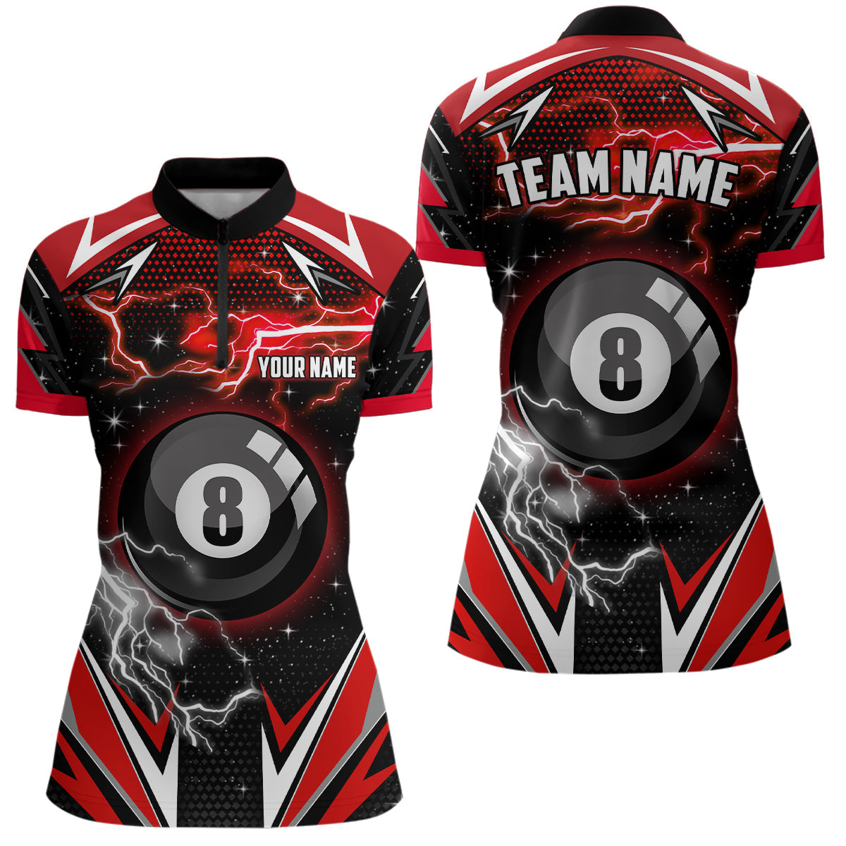 8-Ball-Pool Billard maßgeschneidertes 3D Quarter-Zip Shirt für Damen, Teamliga-Billard-Shirt TDM0460