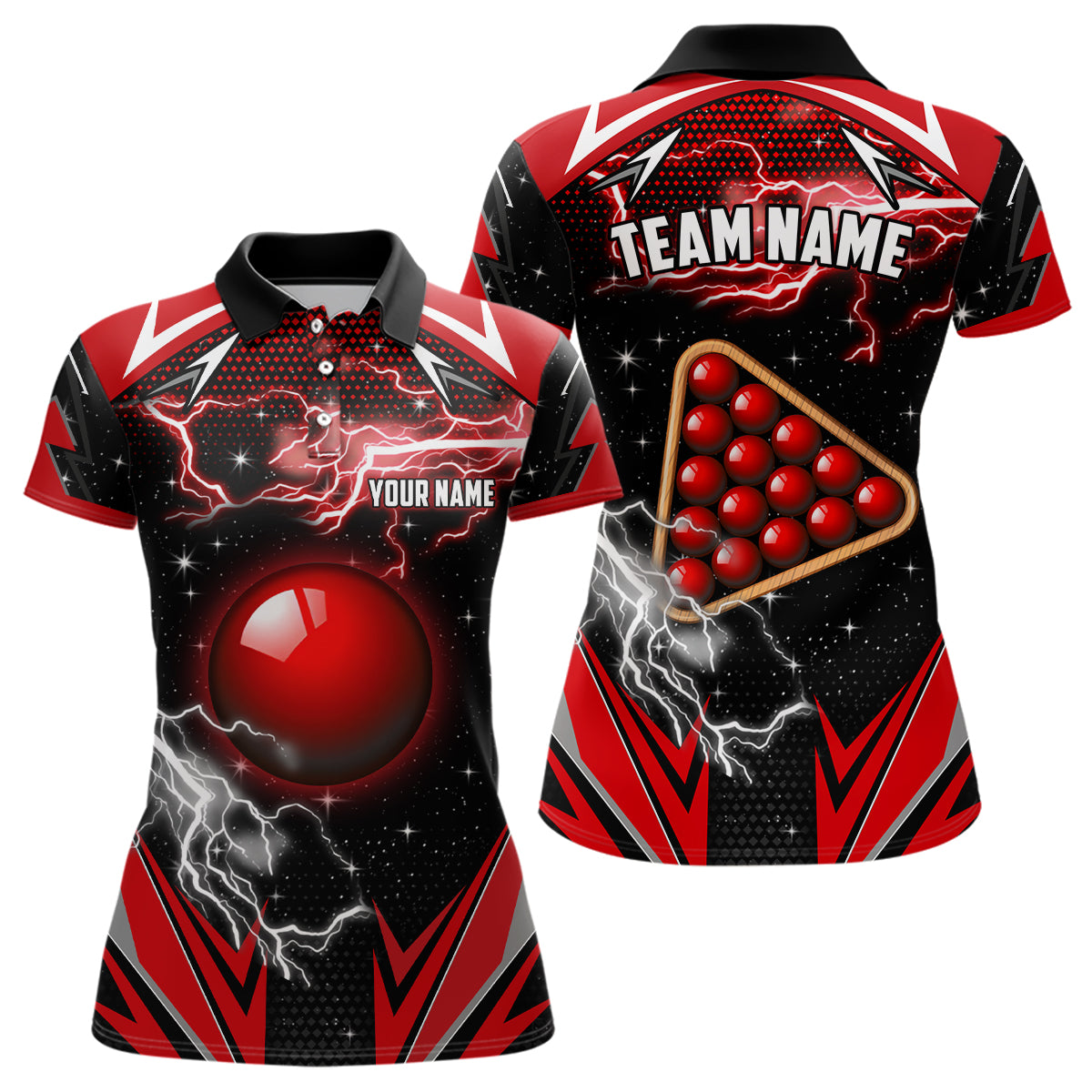 Individuelles Snooker-Donner-Blitz Damen-Poloshirt, Snooker-Billard-Trikot |Rot TDM1942
