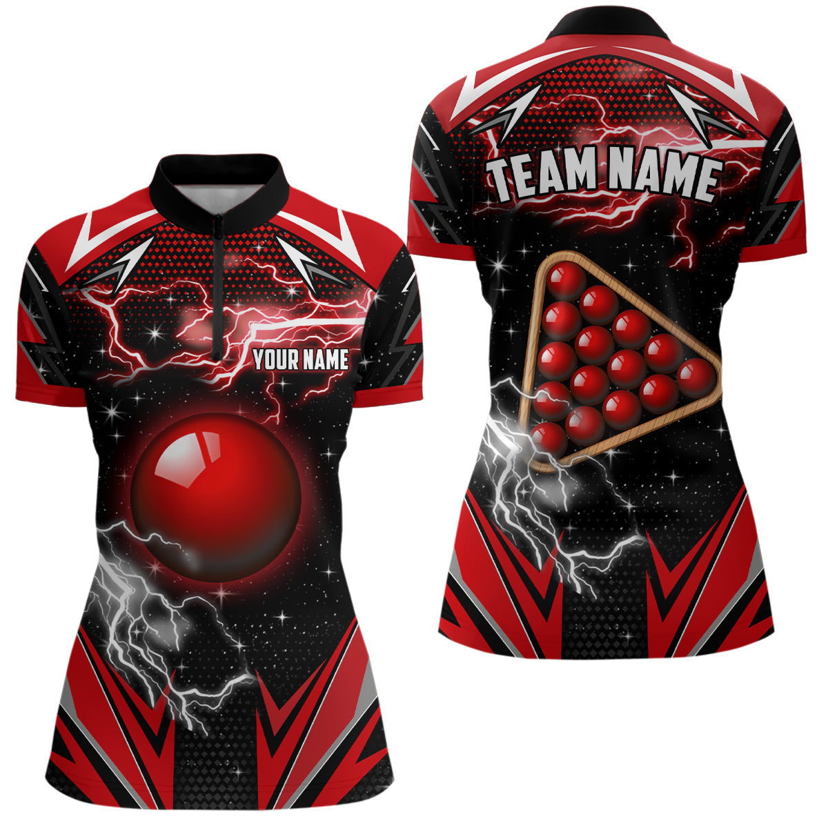 Maßgeschneidertes Snooker Blitz-Donner Damen-Quarter-Zip Shirt, Snooker-Billard-Trikot – Rot TDM1942