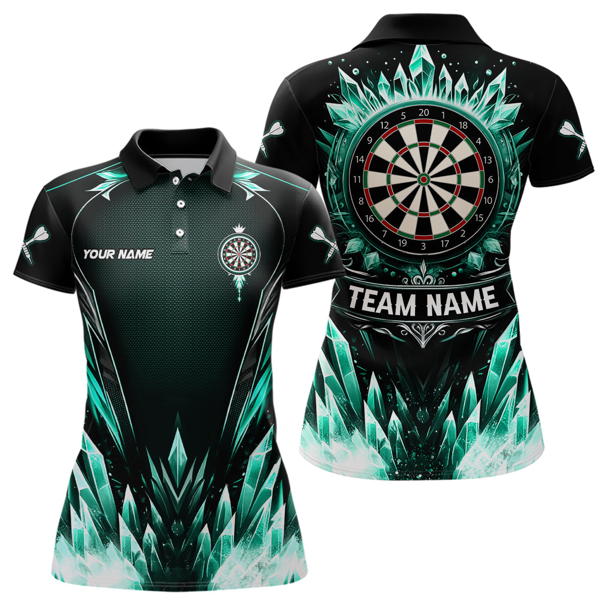 Individuelles Türkis Eisiges Dartbrett Darts-Poloshirt für Damen, Team Dart-Trikot TDM3670