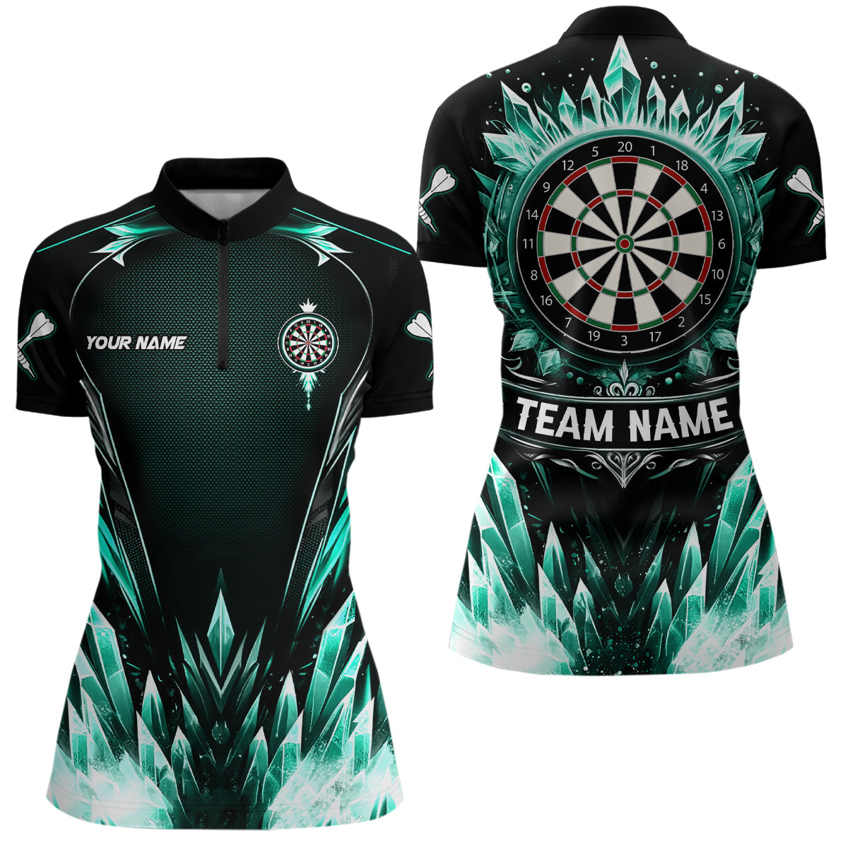 Individuelles Türkis Icy Dartbrett Darts Damen Quarter Zip Shirt, Team Dart Trikot TDM3670