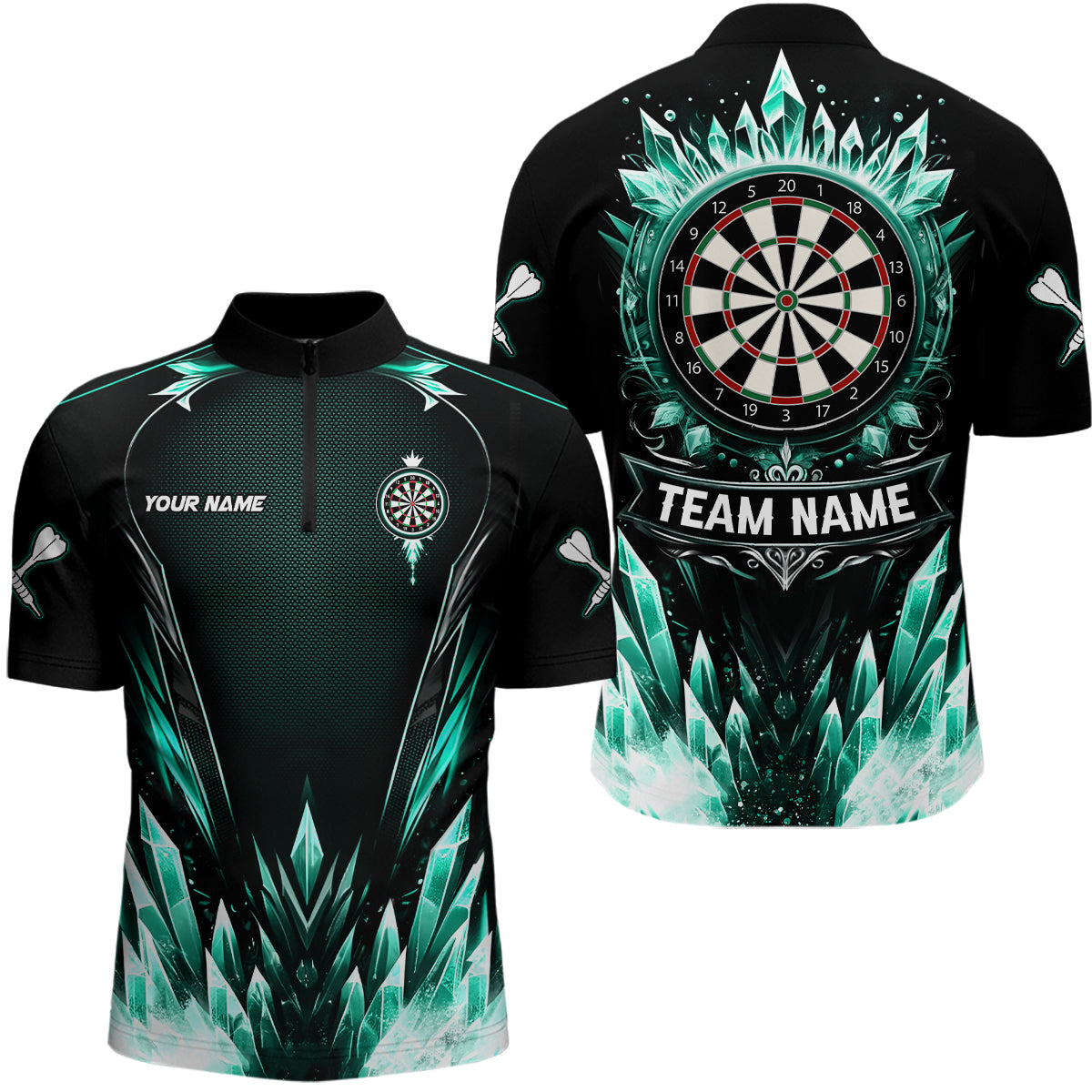 Individuelles Türkis Icy Dartboard Darts Viertelreißverschluss Herren Shirt, Team Dart Trikot TDM3670