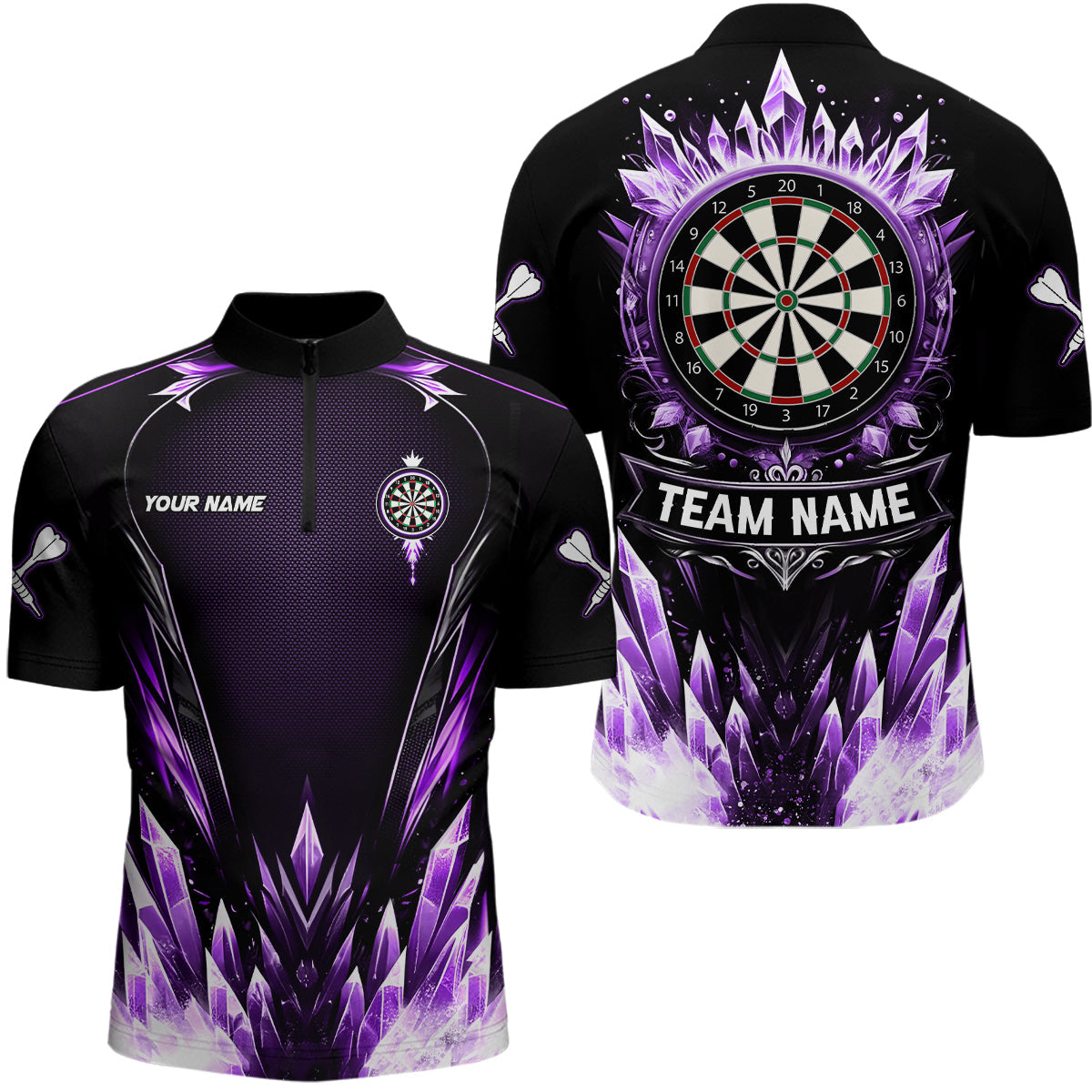 Individuelles Lila Icy Dartboard Darts Viertelreißverschluss Herren Shirt, Team Dart Trikot Outfit TDM3671