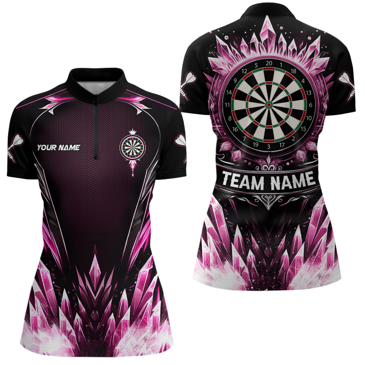 Individuelles Pink Icy Dartbrett Darts Damen Quarter Zip Shirt, Team Dart Trikot Outfit TDM3672