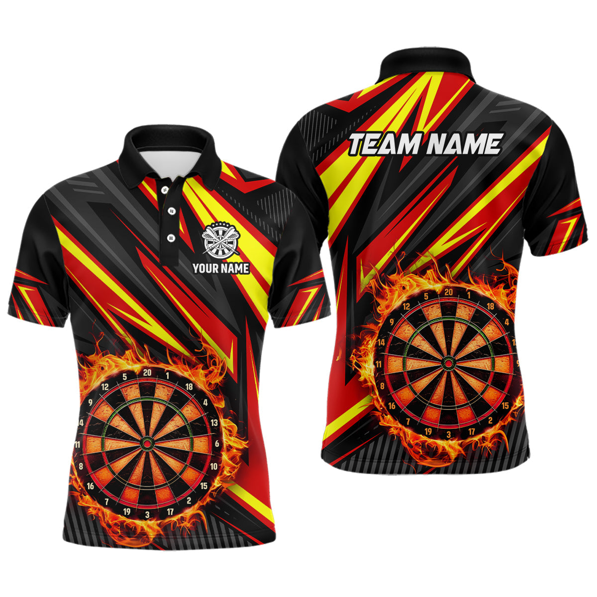 Individuelles Dartbrett Feuerflamme Dart Herren Poloshirt, Bestes Dart Teamtrikot Rot TDM1742