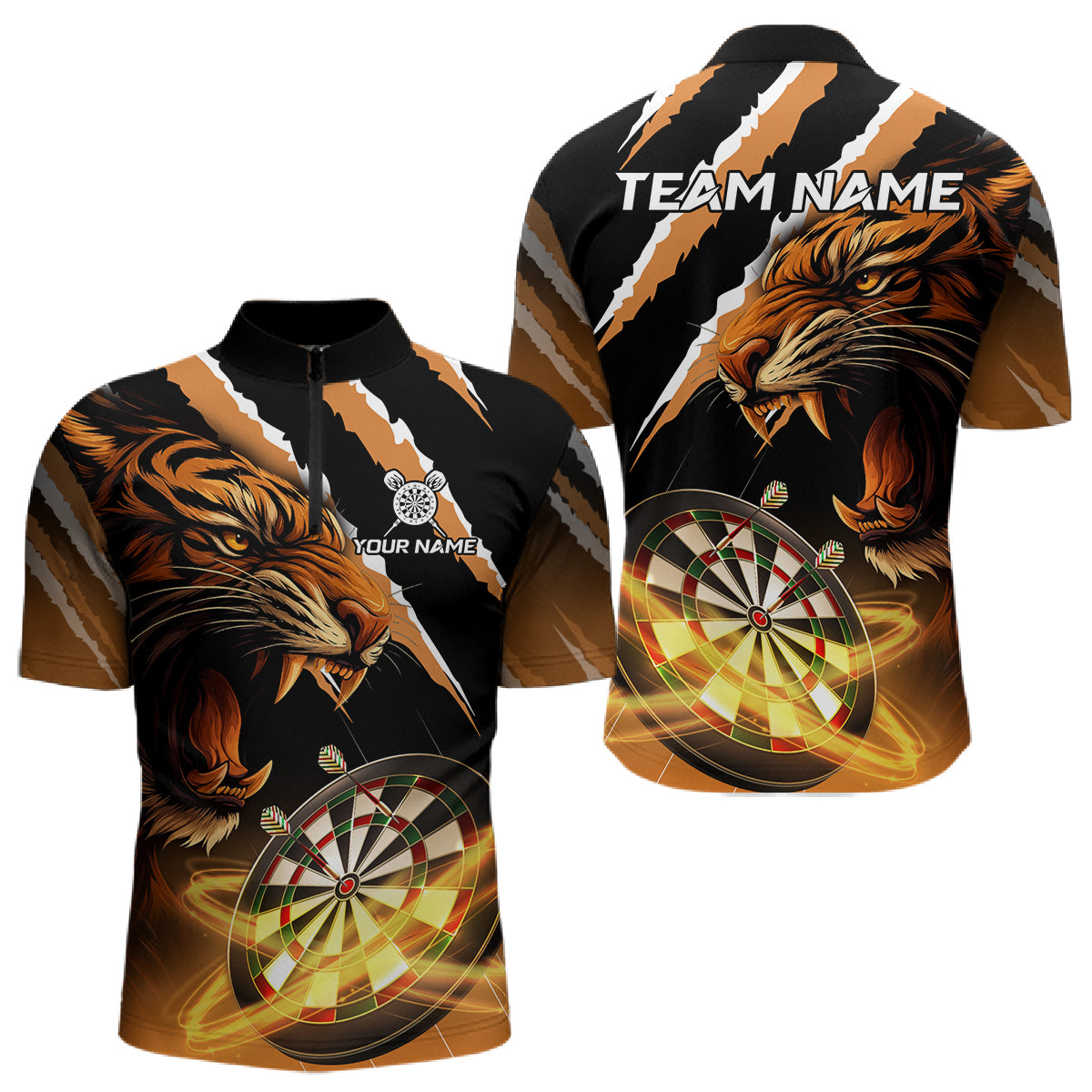 Schwarzes Und Oranges Tiger-Dartshirt Für Herren – Teamtrikot Polo & Quarter Zip TDM4568