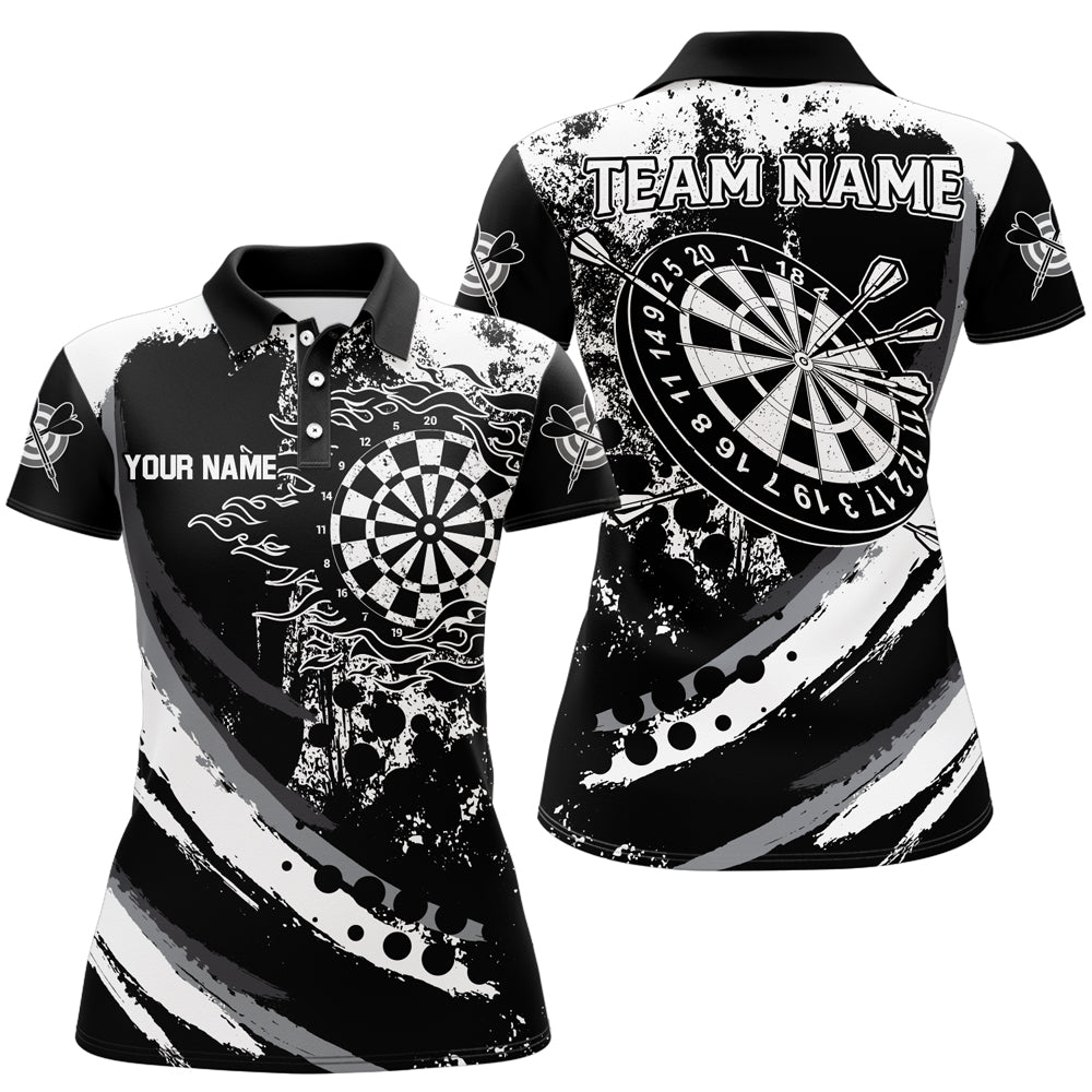 Individuelles Grunge Schwarzes Dartbrett Flammen Dart Herren Poloshirt, Retro Dart Teamtrikot TDM1730