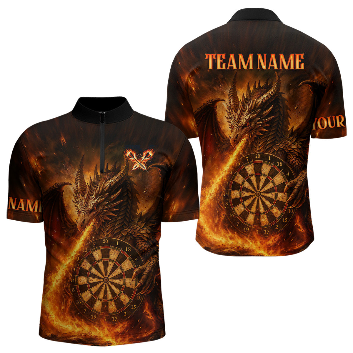 Oranges Flaming-Dragon Dartshirt Für Herren – Custom Liga-Teamtrikot Polo & Quarter Zip TDM4555