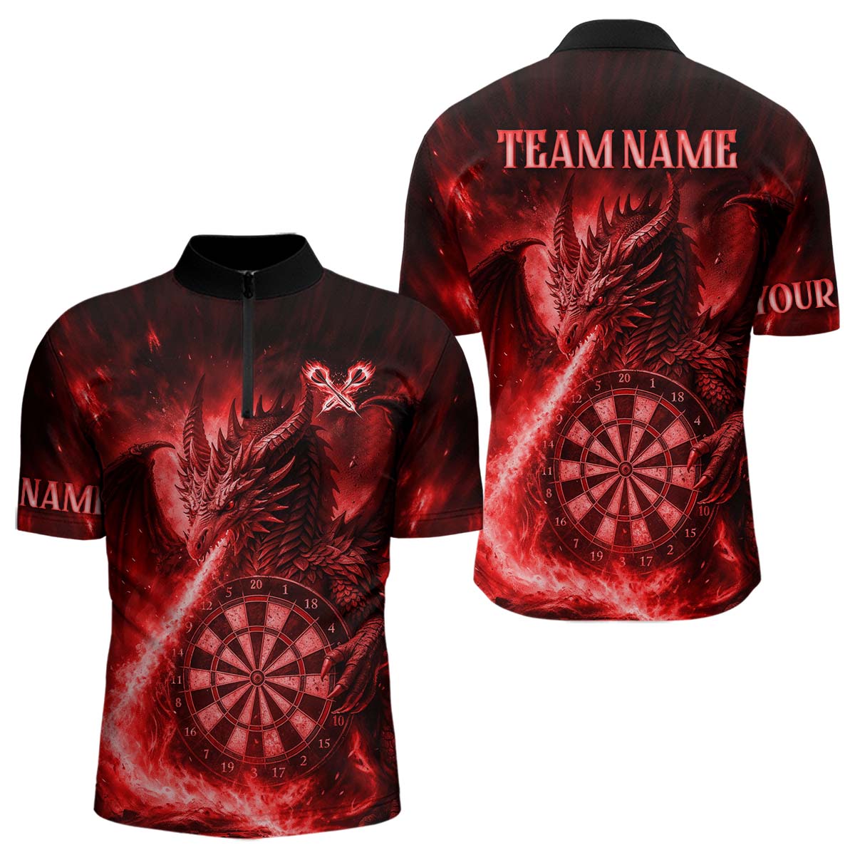 Rotes Flaming-Dragon Dartshirt Für Herren – Custom Liga-Teamtrikot Polo & Quarter Zip TDM4586