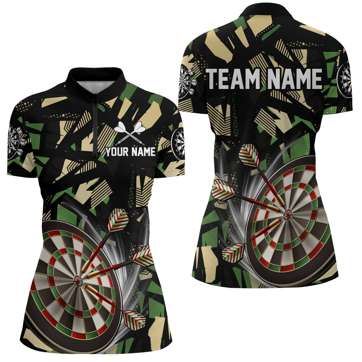Individuelles Dartboard Jungle Camo Dart Quarter Zip Shirt für Damen, Camo Dart Teamtrikot TDM1731