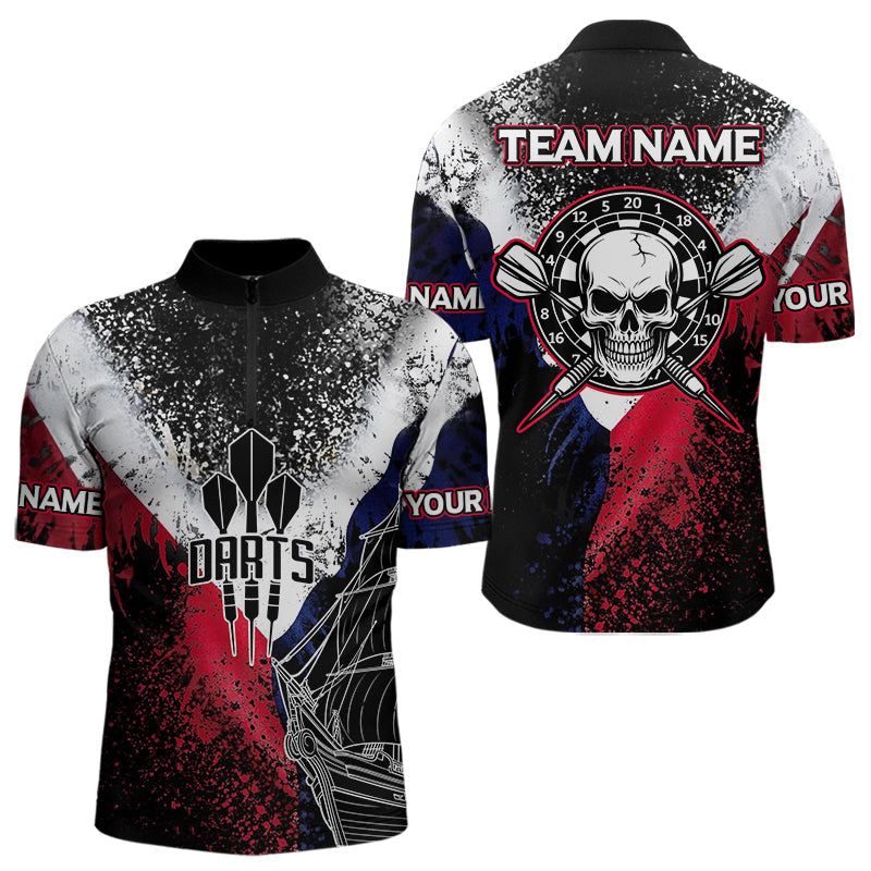 Schwarzes Boot, Personalisierter Totenkopf mit Dartpfeilen, Bunte Dartshirts für Herren, Trikots NYN0076