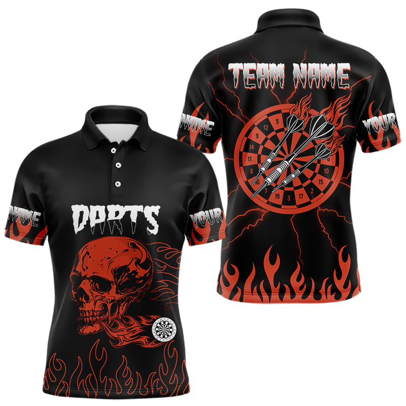 Rote Feuerflammen, Dartpfeile und Totenkopf Personalisierte Dartshirts für Herren, Teamtrikots NYN0085