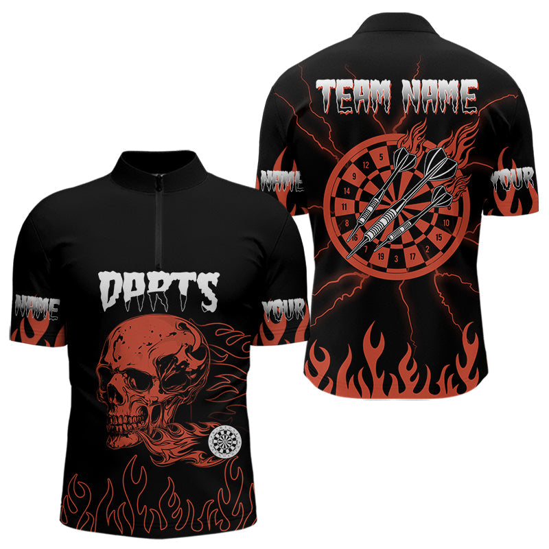 Rote Feuerflammen, Dartpfeile und Totenkopf Personalisierte Dartshirts für Herren, Teamtrikots NYN0085