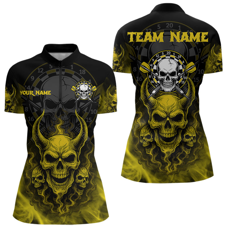 Gelber Rauch, Schädel mit Dartpfeilen, individuelle Dartshirts für Damen, Teamtrikots NYN0086