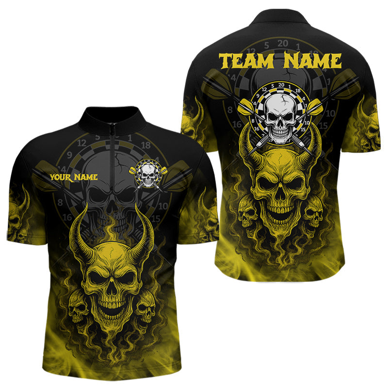 Gelber Rauch, Totenköpfe und Dartpfeile Personalisierte Dartshirts für Herren, Teamtrikots NYN0086