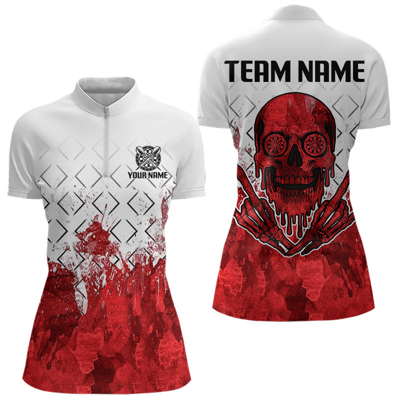 Weiß-roter Schädel im Aquarellmuster, individuelles Dartshirt für Damen, Teamtrikots NYN0117