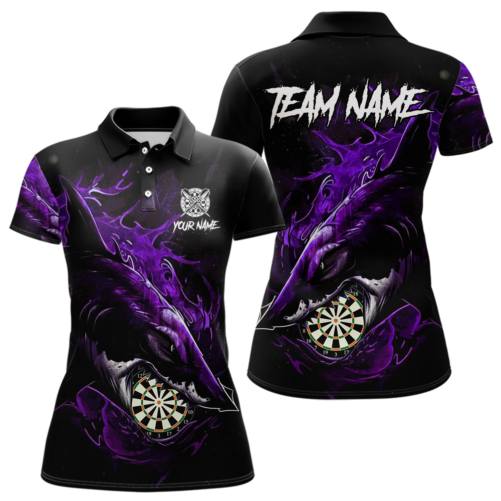 Personalisiertes violettes Horror-Hai Damen Darts Polo League Shirt - Lustiges Grunge Dart-Trikot NYN2220